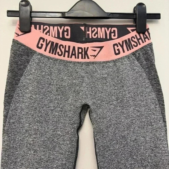 Gymshark Flex Leggings Mid Rise Grey Pink Waistband Women's Size M - Picture 3 of 13